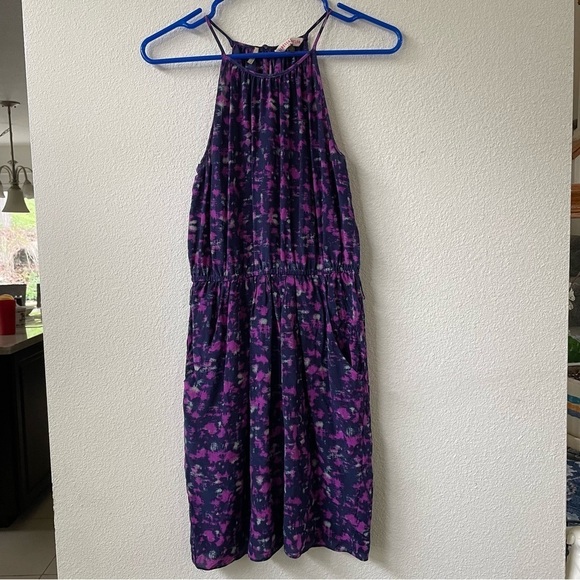 Rebecca Taylor Womens Silk Abstract Pattern Spaghetti Strap Dress in Purple - Picture 1 of 7